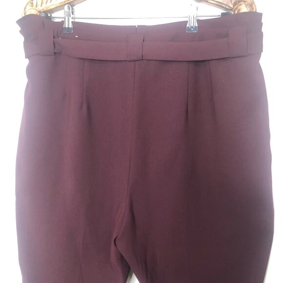 Express Pants Maroon Paperbag Tie Waist Ankle Crop High Rise Work Office 18 Long - Picture 9 of 10
